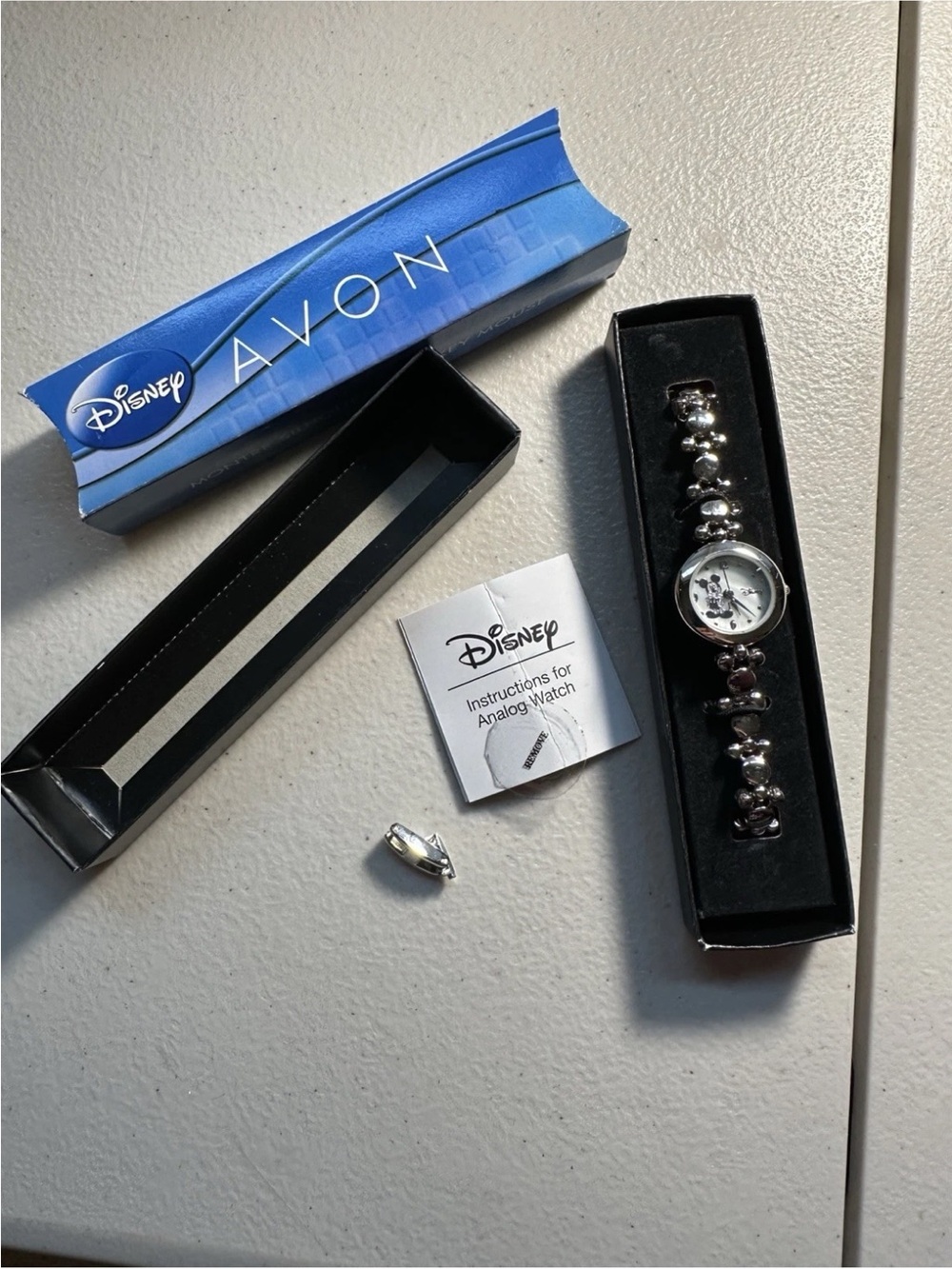 Disney Silver Mickey Charm Bracelet Watch with Red Accent